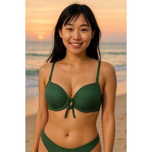 Shade & Shore 36B Green Snakeskin Push Up Underwire Bikini Swim Top Keyhole Tie